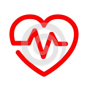 Heart pulse icon, one line, cardiogram sign, heartbeat - vector