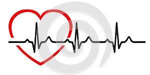 Heart pulse, one line, cardiogram, heartbeat - vector