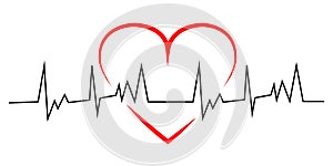 Heart pulse. Red heart with black line heartbeat. Beautiful healthcare, medical background. Modern simple design. Icon. Sign or