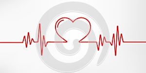 Heart pulse. Red and white colors. Heartbeat lone, cardiogram. Beautiful healthcare, medical background. Modern simple design.