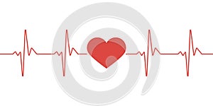 Heart pulse. Red and white colors. Heartbeat lone, cardiogram. Beautiful healthcare, medical background. Modern simple design. photo