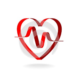 Heart with pulse ribbon logo template.