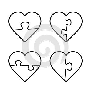 Heart Puzzle Line Icon Set. Vector isolated flat design outline illustration