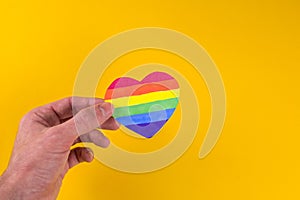 Heart rainbow LGBT flag in the hands