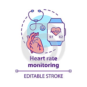 Heart rate control concept icon. Cardiological health monitoring idea thin line illustration. Stethoscope, equipment for