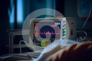 Heart rate ECG pulse monitor screen for surgery operation room in hospital Generative AI