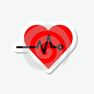 Heart rate icon, health monitor sticker isolated on gray background