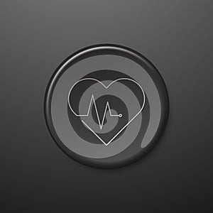 Heart Rate Line Icon. Black Push-Button