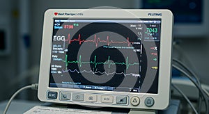 Heart rate monitor displaying vital signs and medical data readings photo