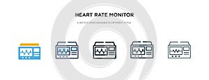 Heart rate monitor icon in different style vector illustration. two colored and black heart rate monitor vector icons designed in