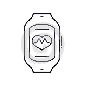 Heart rate monitor icon, linear isolated illustration, thin line vector, web design sign, outline concept symbol with