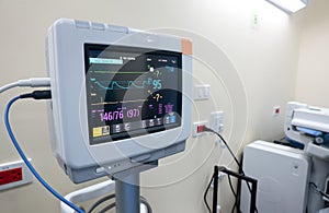 Heart rate monitor at patient room, A medical monitor displaying vital signs