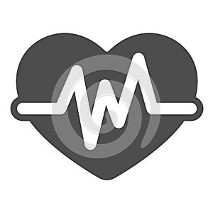 Heart Rate solid icon, World cancer day concept, Heart beat cardiogram sign on white background, Heart and pulse icon in
