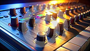 Synthesizer Knobs and Keys in a Music Studio