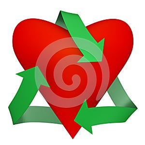 A heart with recycle symbol - 3d image