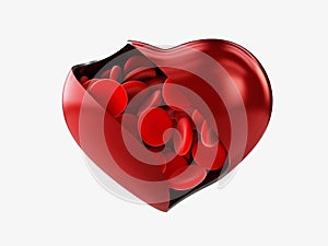 Heart with red cells blood isolated white, 3d Illustration