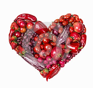 Heart of red fruits and vegetables