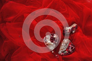 Heart Red Luxe brooch, Cinderella shoes, wedding background with Hand Made Bridal Jewelry photo
