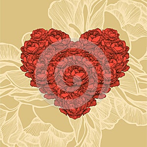 Heart of red roses, vector illustration.