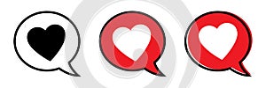 Heart in a red speech bubble, love icon, valentines day icon, vector.
