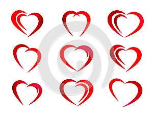Heart red valentine icon set on white background