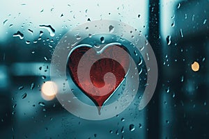 Heart Reflection on Rainy Window: City Lights and Love's Melancholy - Generative AI