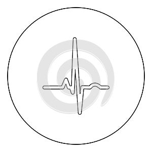 Heart rhythm ekg black icon in circle vector illustration isolated .