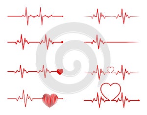 heart rhythm set, Electrocardiogram, ECG - EKG signal, Heart Beat pulse line concept design isolated on white background