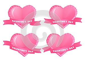 Heart with ribbon banner set. Happy Valentine`s Day.