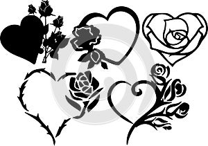 Heart Roses silhouette Set
