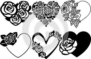 Heart Roses silhouette Set