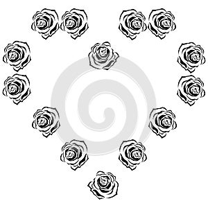 Heart of roses. Vector illustration of a background of red roses. Hand drawn red roses in the shape of heart