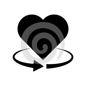 Heart rotation icon. 360 degree rotation. Black heart icon. Vector illustration.