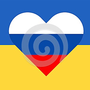 Heart with Russian flag on the Ukrainian flag