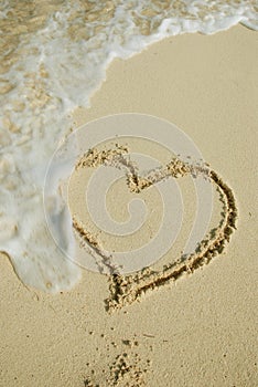 Heart on sandy beach