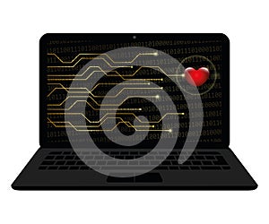 Heart in a screen of a laptop online dating concept