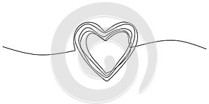 Heart scribble drawing. One line love sign minimalism, continuous single hand drawn vector illustration. Doodle abstract symbol