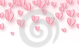 Heart seamless background with light pink paper cut hearts. Love pattern for graphic design, cards, banner, flyer