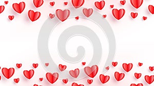 Heart seamless background with red paper cut hearts isolated on white. Love pattern for graphic design, cards, banner