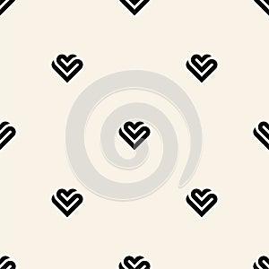 Heart seamless geometric pattern, endless texture. Monochromes striped hearts on white background. Vector