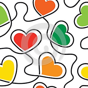 Heart seamless pattern. Continuous line hearts. Outline line heart. Background fashion style. Repeated cute pattern. Repeating lov