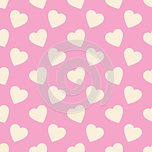 Heart seamless pattern, endless texture. Light yellow hearts on pink background