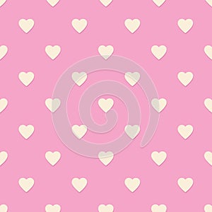 Heart seamless pattern, endless texture. Light yellow hearts on pink background,. Valentine\'s Day Pattern.