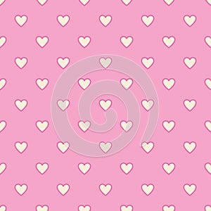 Heart seamless pattern, endless texture. Light yellow hearts on pink background. Valentine\'s Day Pattern.