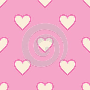 Heart seamless pattern, endless texture. Light yellow hearts on pink background. Valentine\'s Day Pattern.