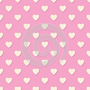 Heart seamless pattern, endless texture. Light yellow hearts on pink background. Valentine\'s Day Pattern.