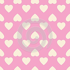 Heart seamless pattern, endless texture. Light yellow hearts on pink background. Valentine\'s Day Pattern.