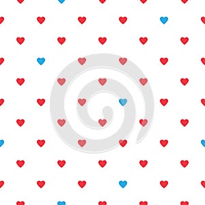 Heart seamless pattern, endless texture. Red hearts on white background, vector illustration. Valentine`s Day Pattern.