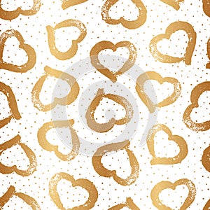 Heart seamless pattern. Gold hearts. Elegant golden background. Luxury romantic patern for design love, gift wrappers, wedding pri