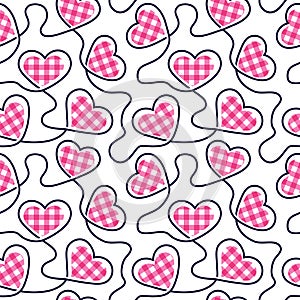 Heart seamless pattern. Hearts background. Repeated love texture. Checked printed. Repeating marks pattern. Fun printing. Checks p